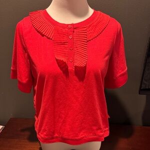 Pleated Collar Short Sleeve Top in Red